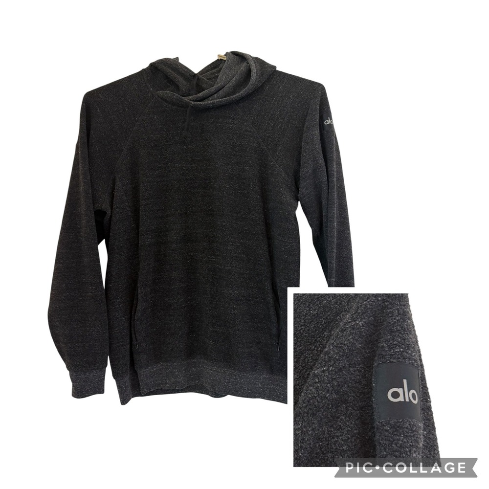 Alo Yoga Men Charcoal Gray Knit Pullover Hoodie Zipper Pockets XL Oversize